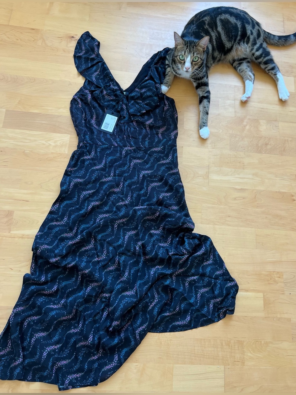 PAIGE Black Viscose Midi Dress